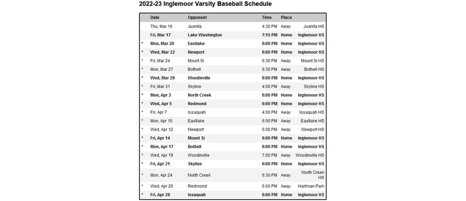 2023 Schedule
